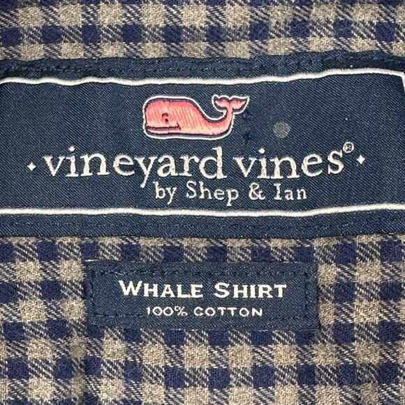 Vineyard Vines Shirt Mens XSmall Blue Gray Whale Shepherds Check Plaid Flannel - Picture 3 of 12